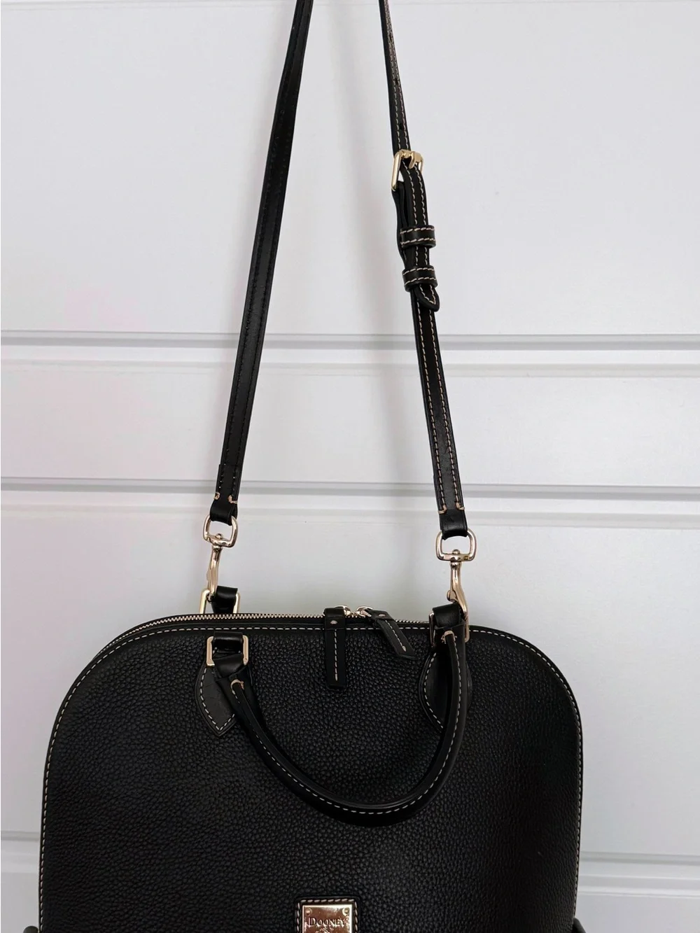 Dooney & Bourke Black Pebble Leather Dome Satchel with Gold Hardware
